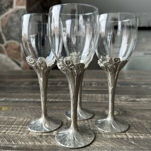 Vintage Seagull Pewter Floral Wine Glasses